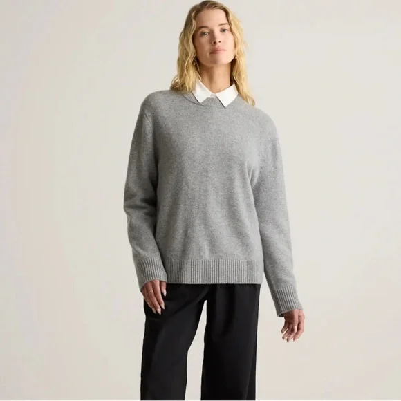 Quince Mongolian Cashmere Oversized Crewneck Heather Grey Sweater - Picture 2 of 12